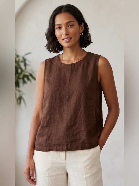 Quince Tops - Quince 100% European Linen Sleeveless Tank Top Brown Coastal Earthy Sustainable